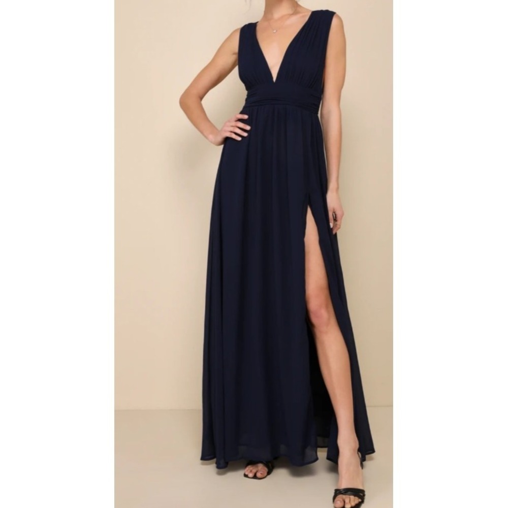 LULUS Heavenly Hues Navy Blue Maxi‎ Dress Size XS Elegant Sexy Chic Goddess